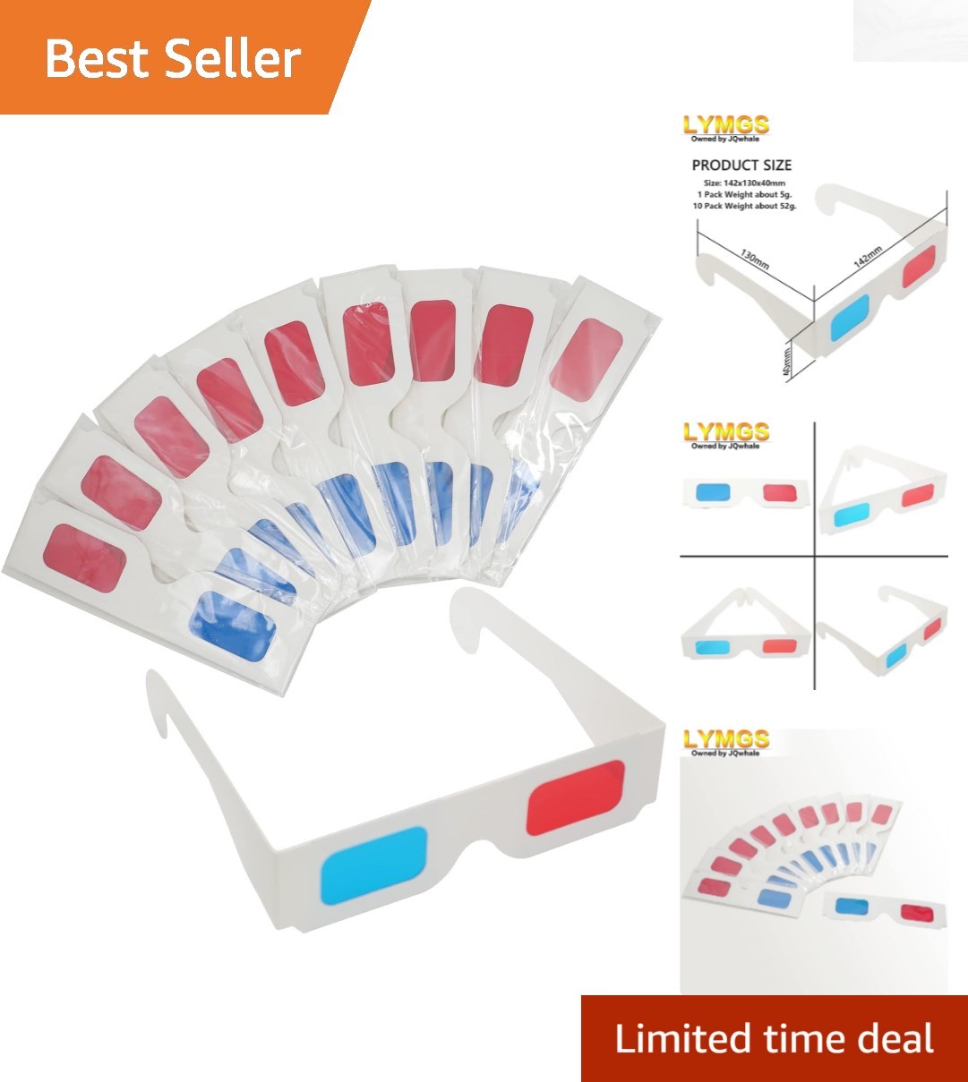 Quality 3D Anaglyph Glasses - 10 Pairs, Red & Cyan for Enhanced Viewing