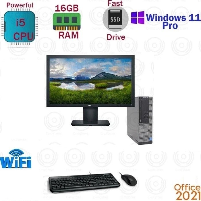 Windows 11 Dell i5 16GB RAM 500GB SSD 22" LCD Desktop Computer PC Office21