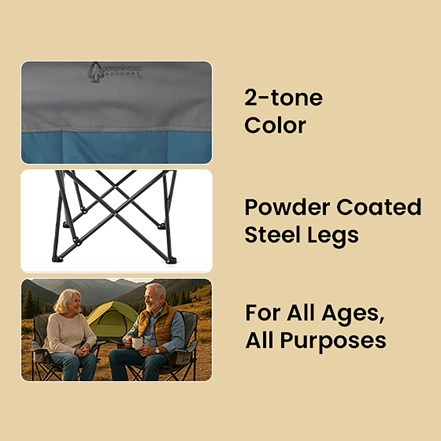 Portable Oversized Folding Camp Chair 2 Cup Holders Side Mesh Pockets Carry Bag