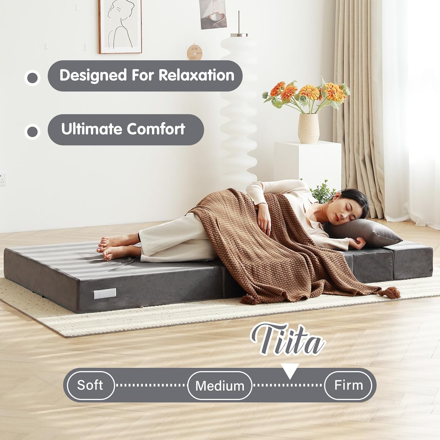 Folding Sofa Bed Couch Single Size Foldable Futon Chair W/ Pillow Folding