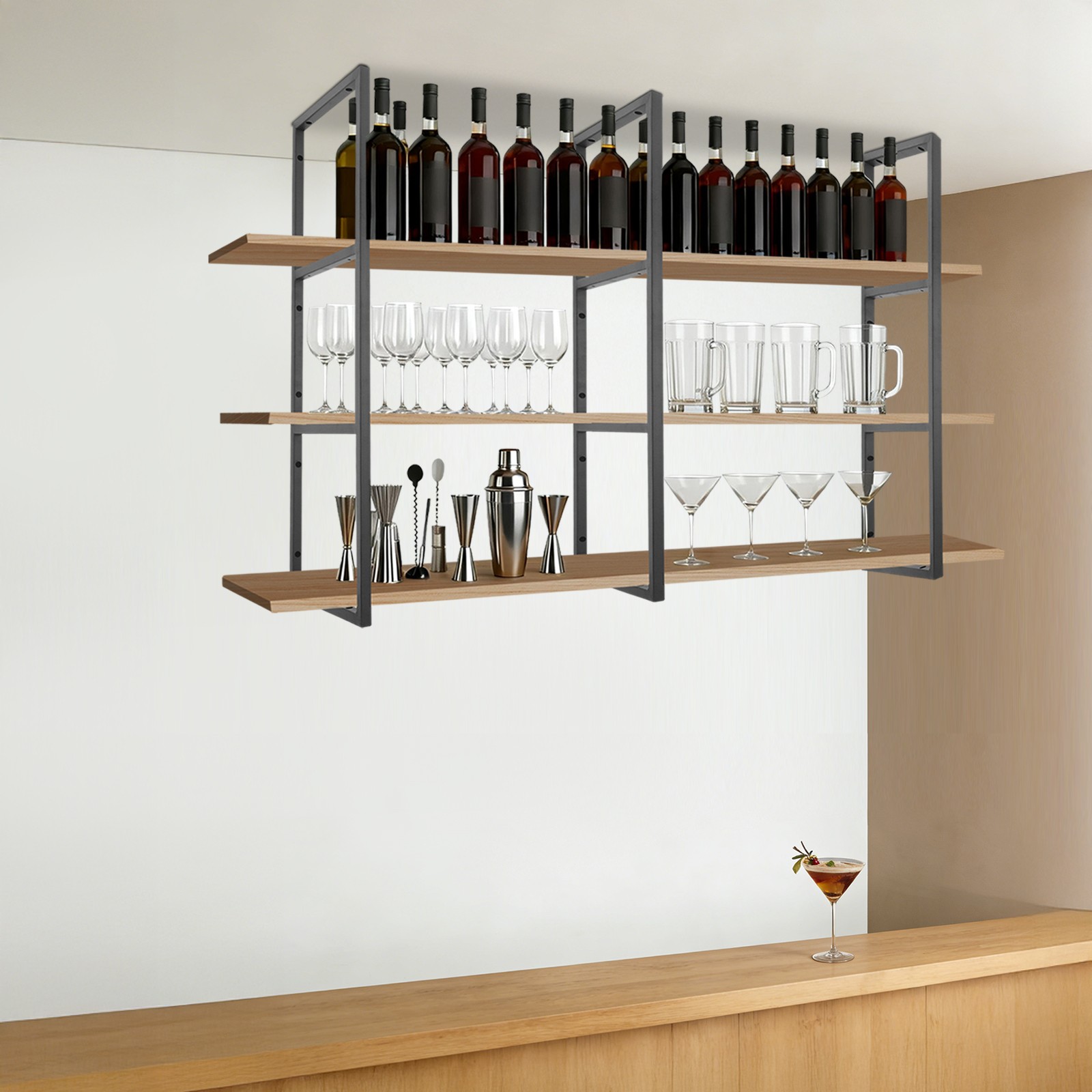 3-Tier Rectangular Shelf Bracket Wall/Floor/Ceiling Mount Storage Shelving Brack