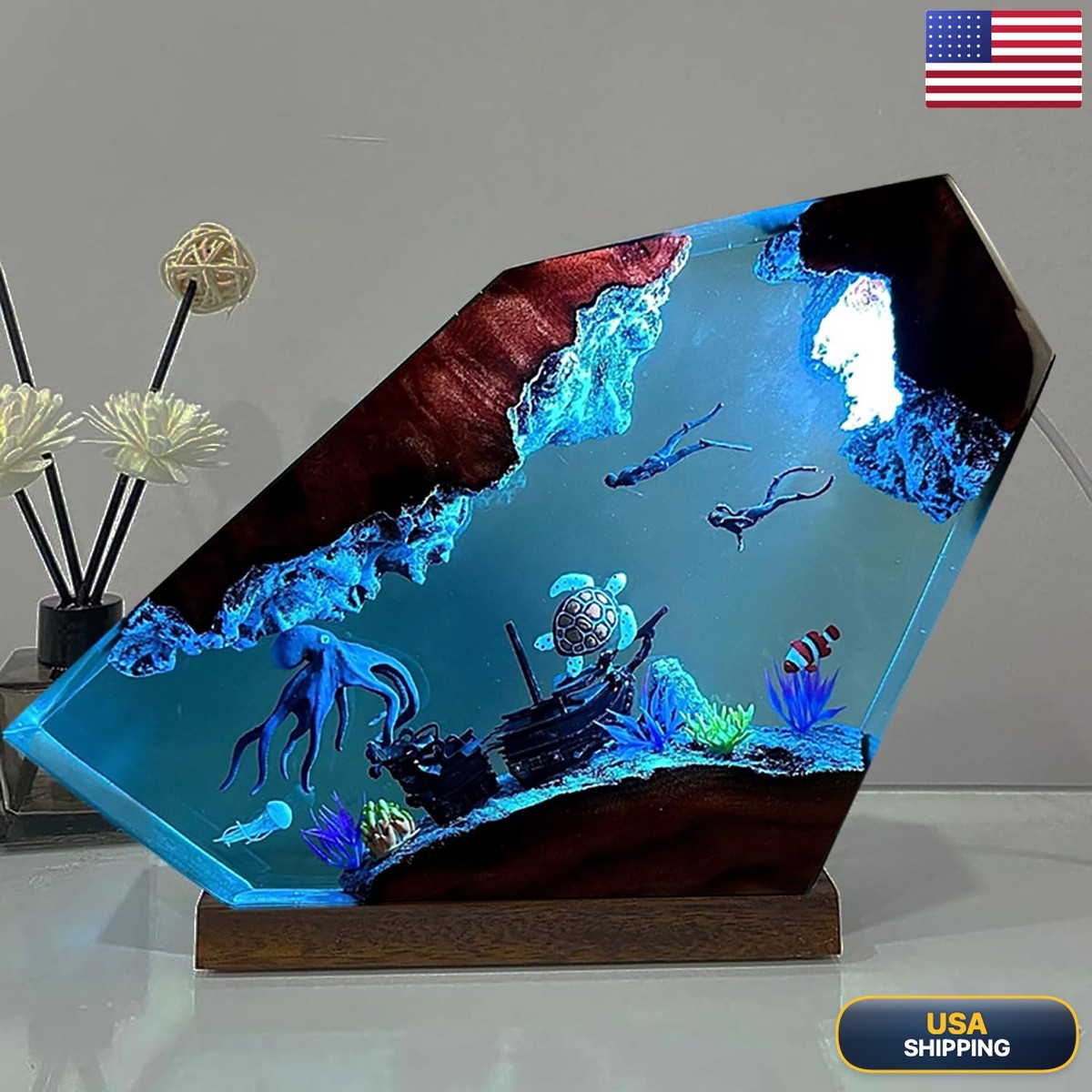 NICE HERA Octopus Ocean Resin Lamp, Handmade Resin Night Light Home Office