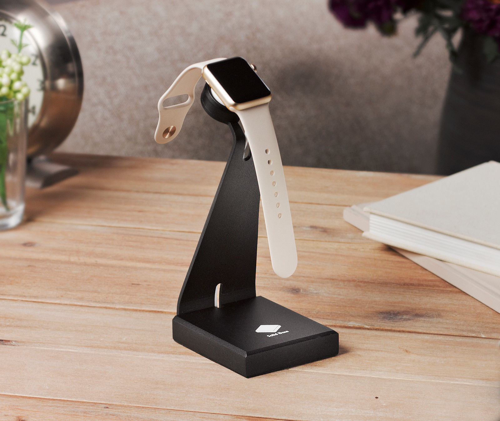 Solid Base Aluminum Desk Stand Dock Station Charger For Apple iWatch 1-9 Black