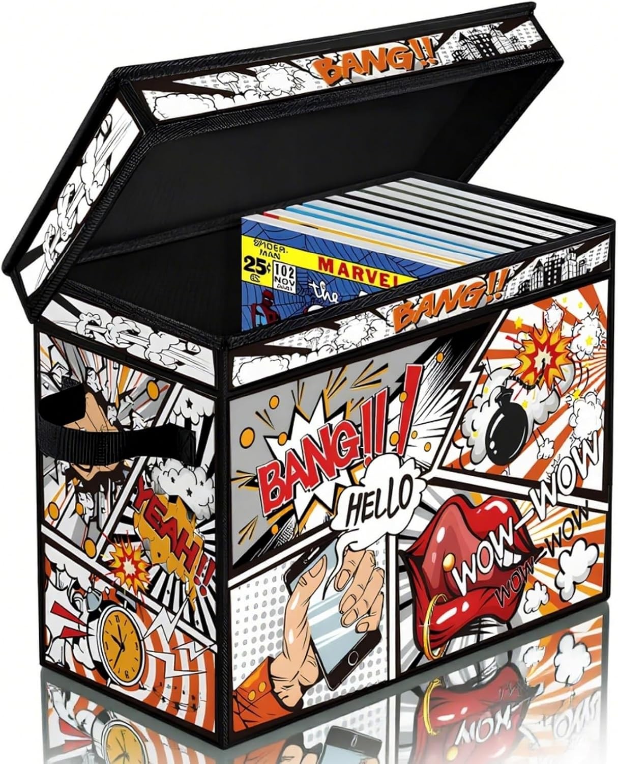Comic Book Storage Box, 15.3" x 7.8" x 11.8" Large Comic Book Case, Oxford Fabri