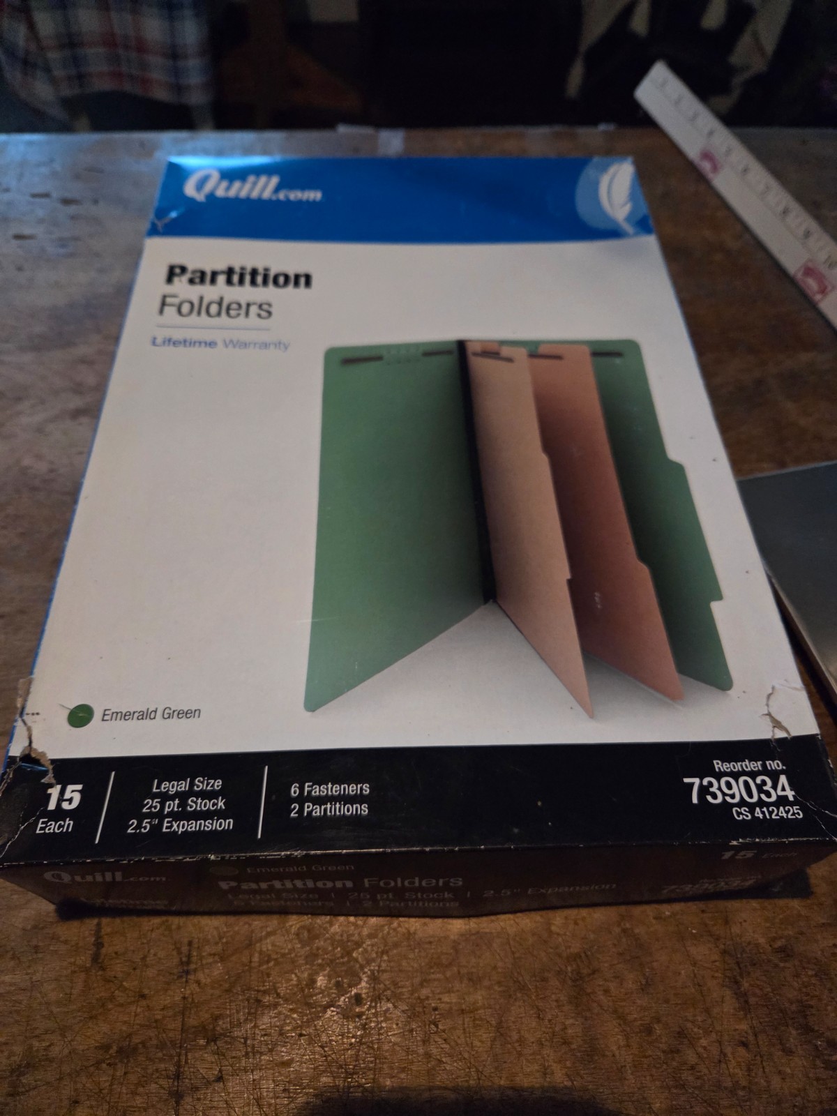 Quill Partition Folders # 739034 Emerald Green 6 Fasteners and 2 Partitions