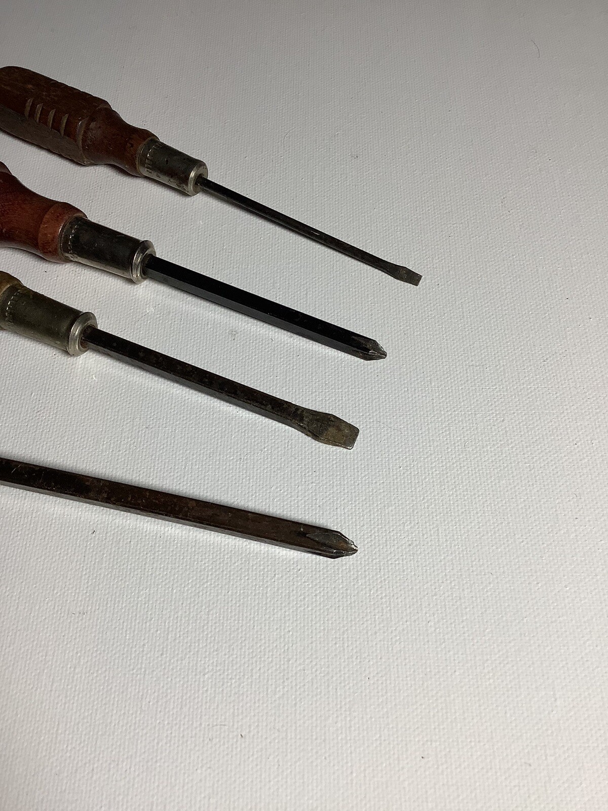 Set Of 4 Vintage Screwdrivers, Wood Handle