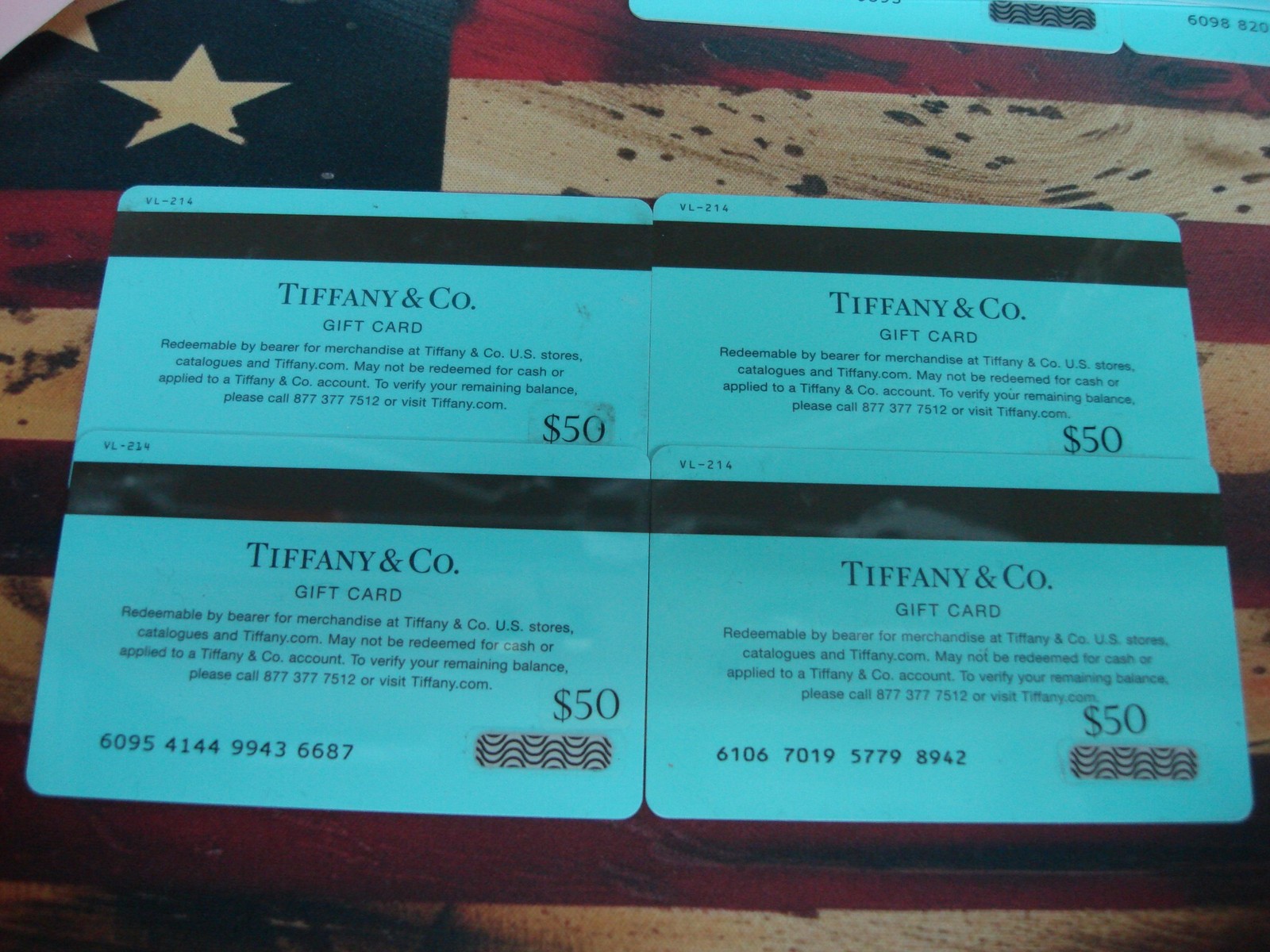 Tiffany and Co $600 total value gift cards