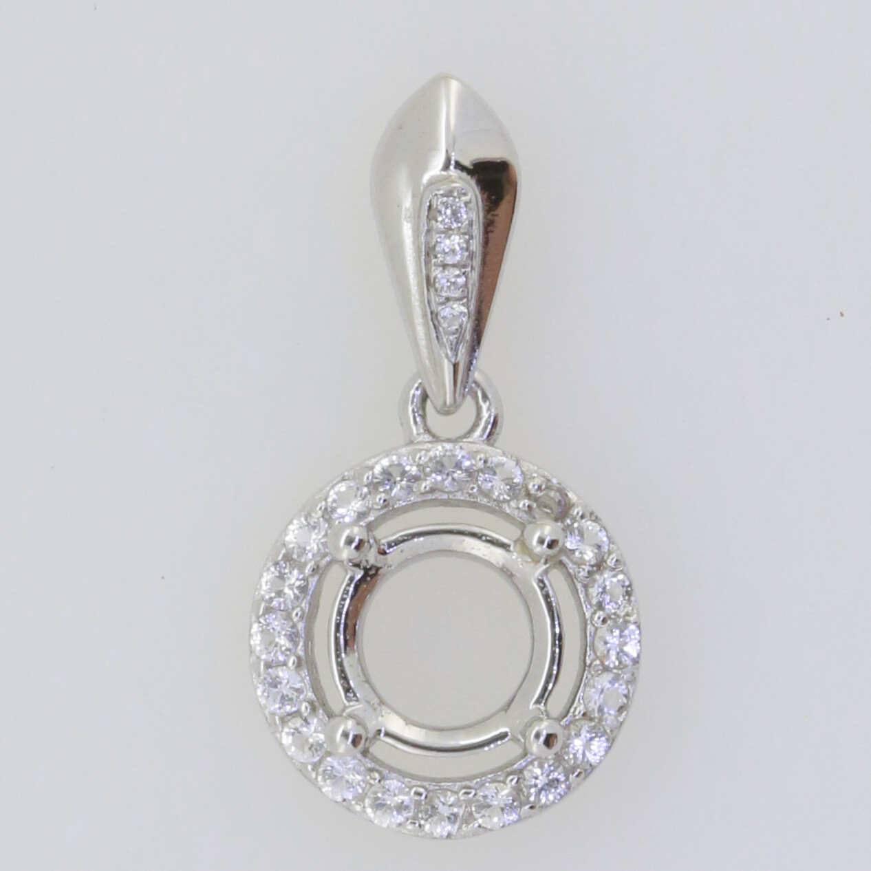 Sterling Silver Semi Mount Pendant Setting Round RD 6.5mm Halo Topaz Solitare