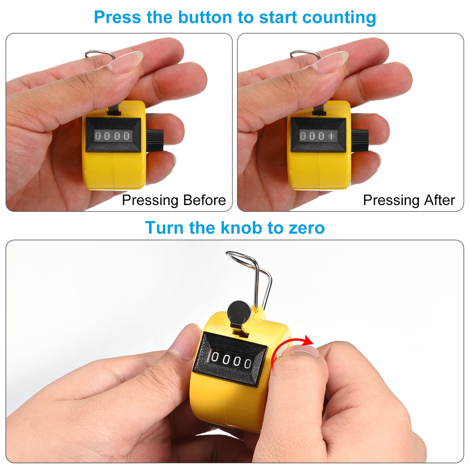 12pcs Click Counters 4 Digit Mechanical Handheld Hand Tally Lap Counter Yellow