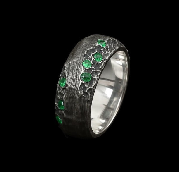 Emerald Men's Signet Ring, Oxidise 925 Sterling Silver Vintage Style Ring