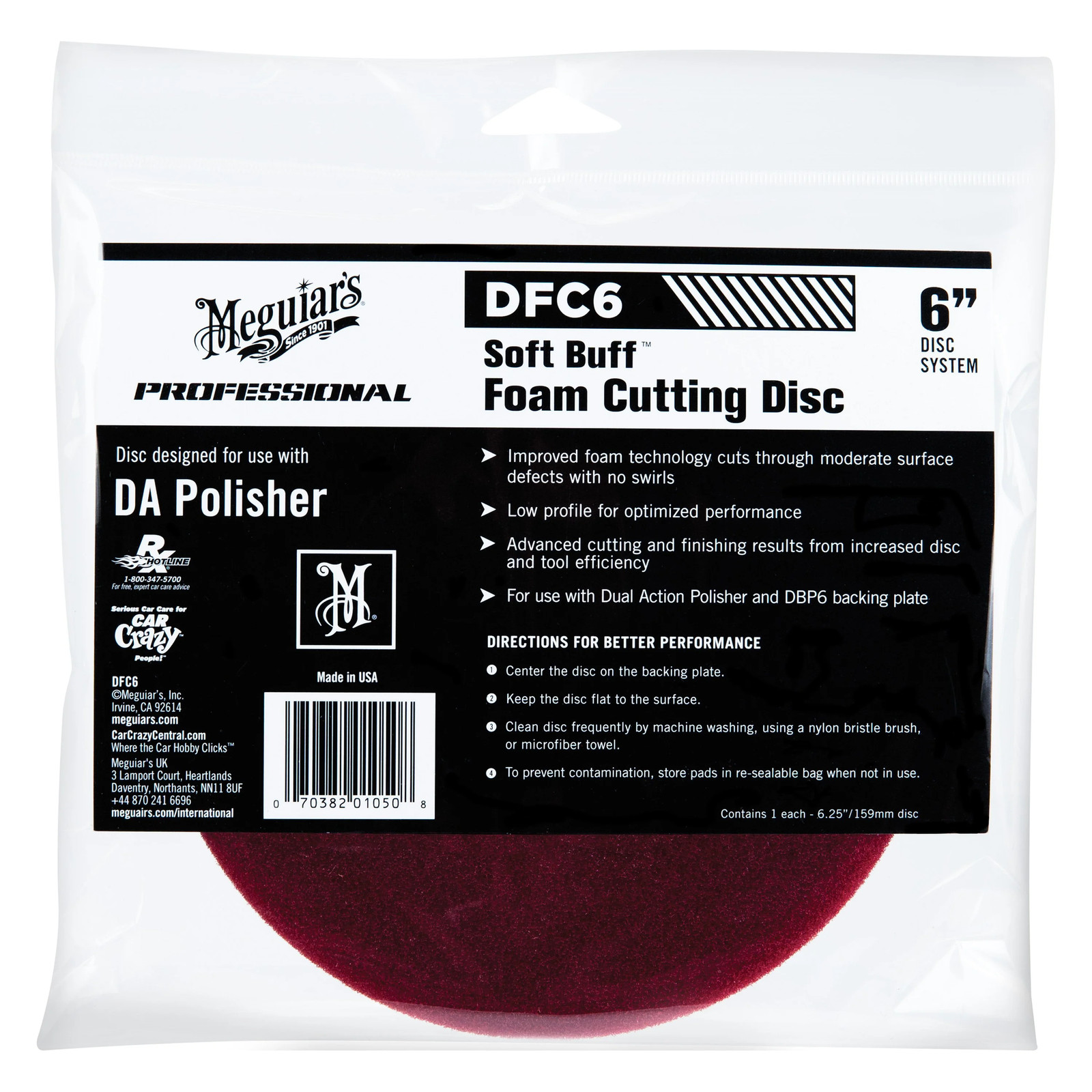 Meguiars Soft Buff 6" Foam Dual Action Hook-and-Loop Cutting Pad