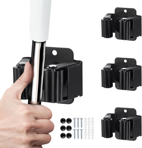 JAMEND CLXP 3PCS Broom and Mop Holder, Heavy Duty Garden Tool 3, Black