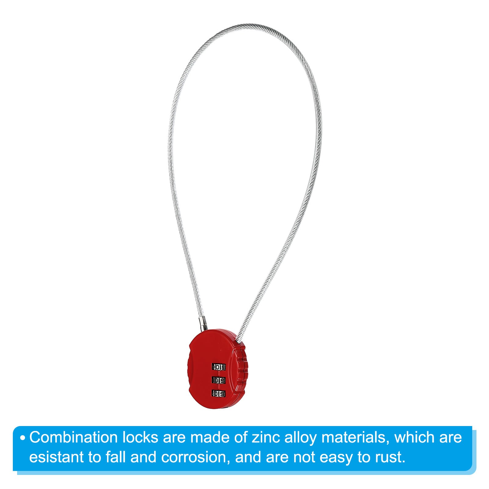 Small Combination Block 14.9", 1pc 3 Digit Luggage Lock, Red