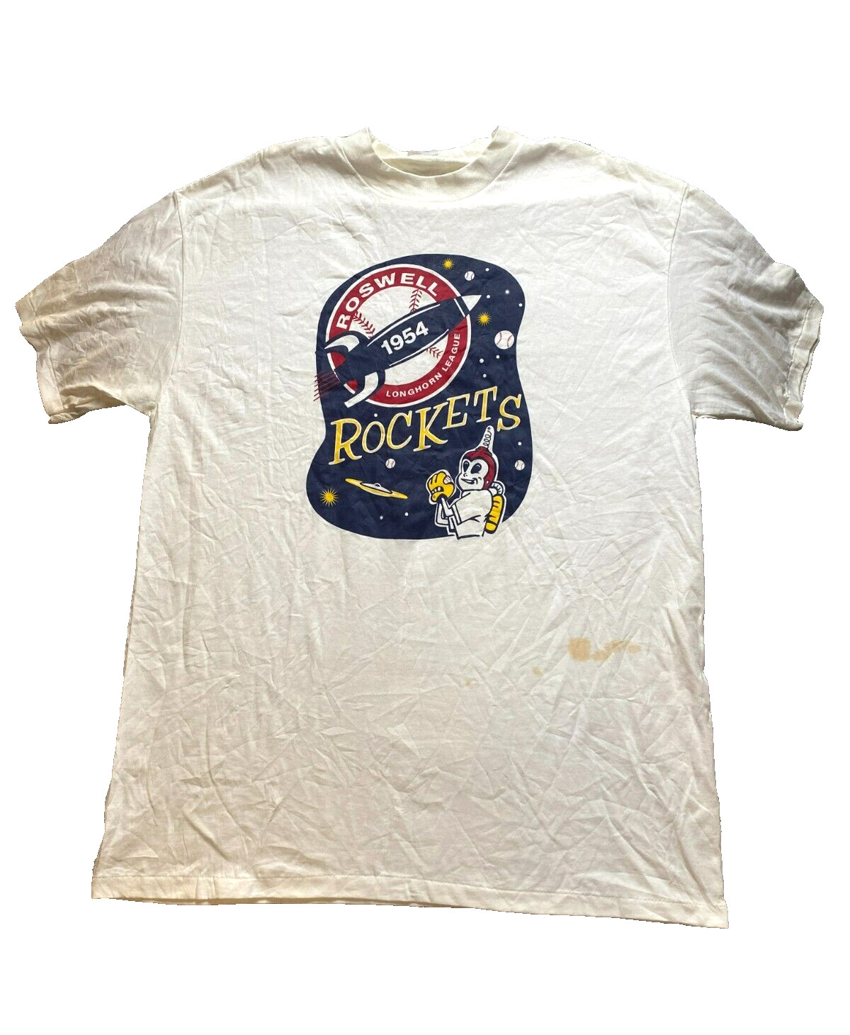 VTG Roswell Rockets Shirt Adult Extra Large White 1954 Longhorn League MiLB Mens