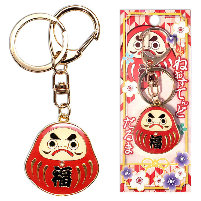 Japanese Netsuke Key Chain Lucky Charm Red Daruma Wish Making Good Health & Rich