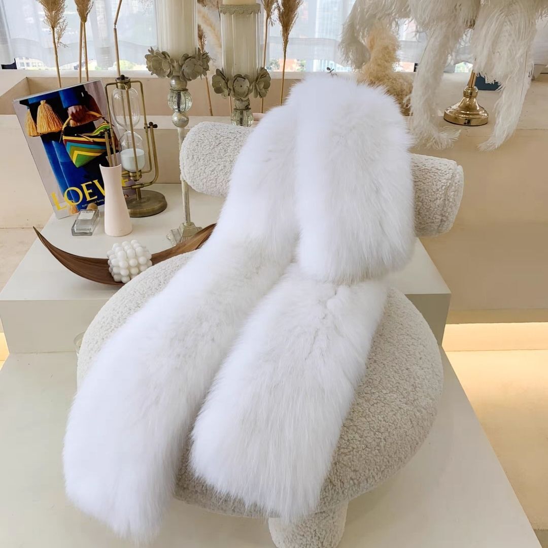 100% Real Fox Fur Scarf Shawl Women's Fur Scarf Double-sided Knitted Fur Collar