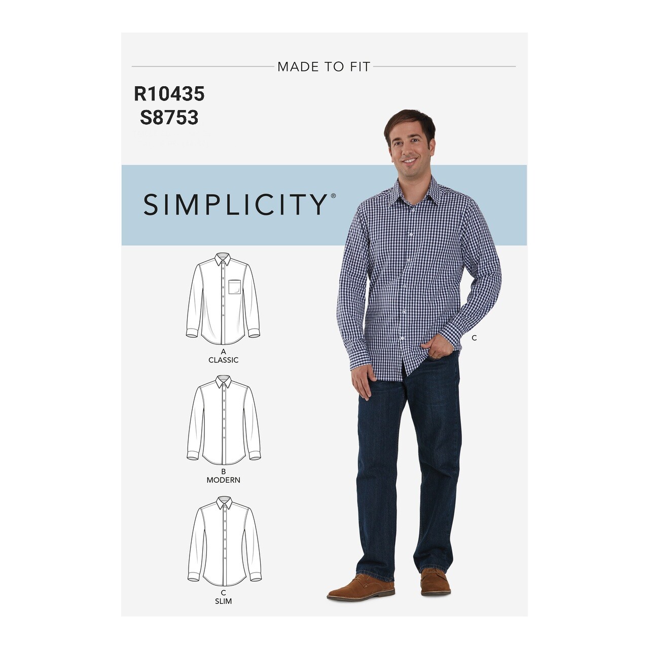Simplicity R10435 Mens' Classic, Modern & Slim Fit Shirt CHOOSE SIZE UNCUT S8753