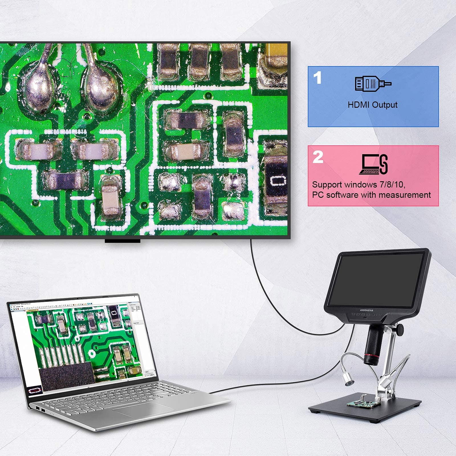 AD409 HDMI Digital Microscope, 10.1 inch LCD Screen Soldering Microscope, 300...