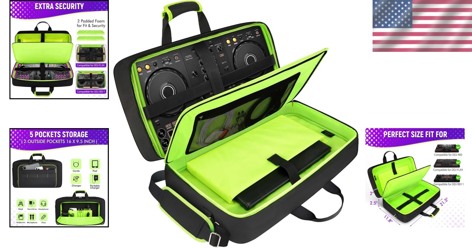 Protective DJ Carrying Case with Adjustable Shoulder Strap