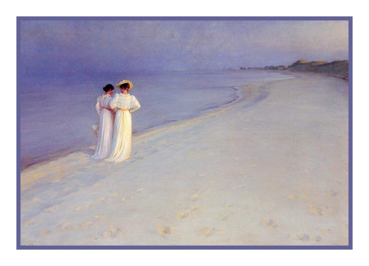 Scandinavian Artist Kroyer Walk Skagen Beach Counted Cross Stitch Chart Pattern