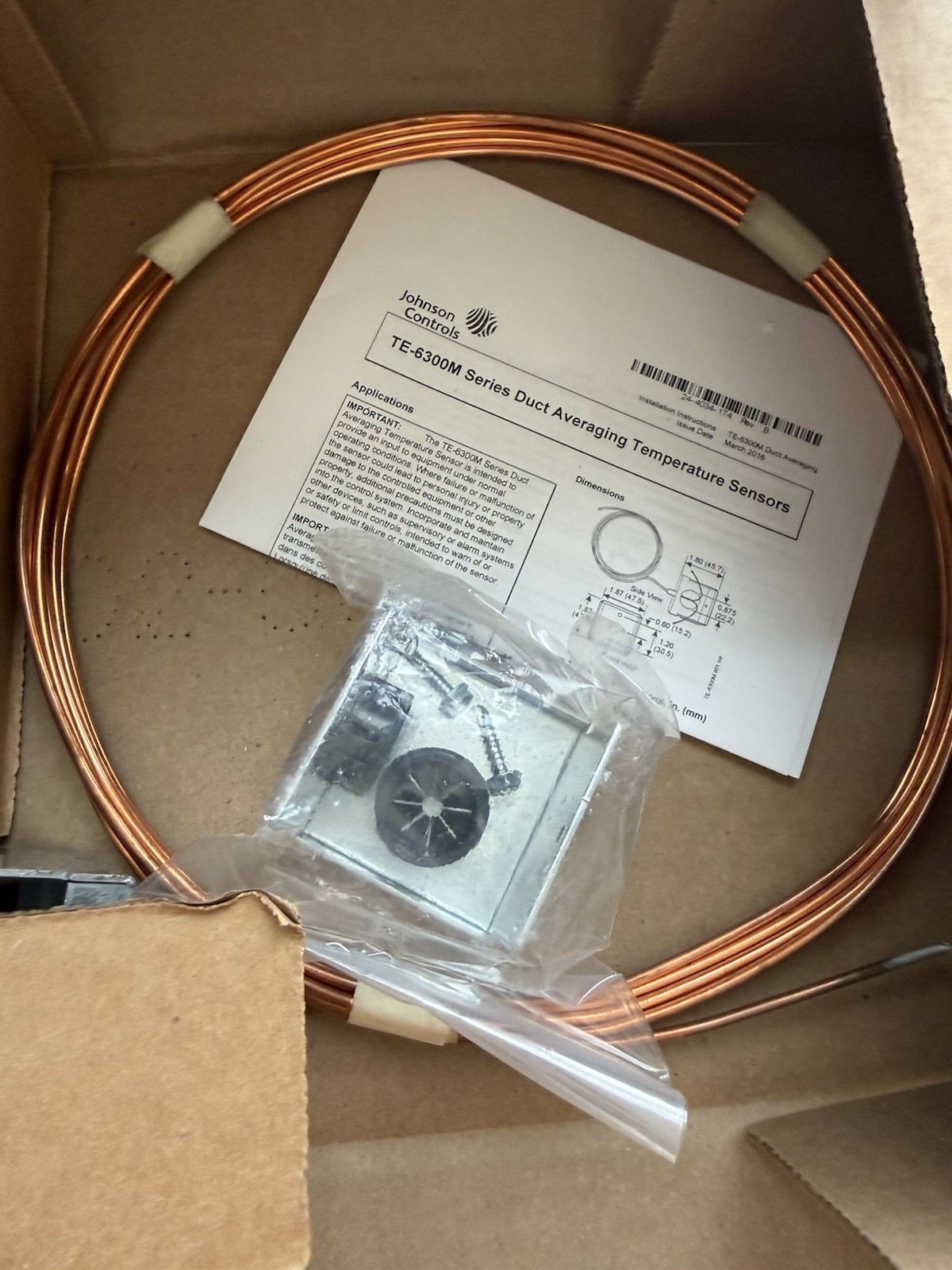 JOHNSON CONTROLS TE-6316M-1 TEMPERATURE SENSOR