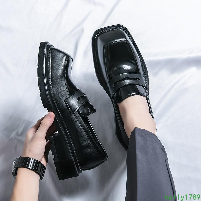 Men's Dress Square Toe Platform Business Derby Wedding Shoes Stage Loafers 2026