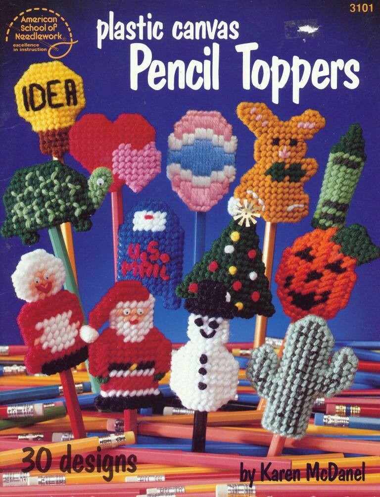 ASN PLASTIC CANVAS PENCIL TOPPERS 30 DESIGNS OOP VTG