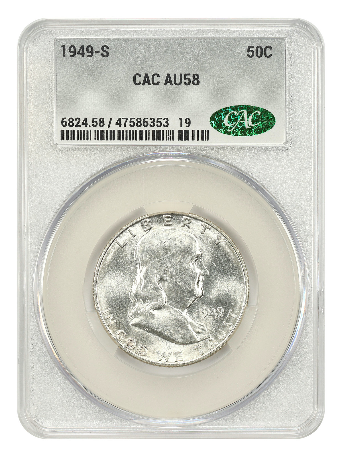 1949-S 50C CACG AU58 - Franklin Half Dollar - Popular Key Date