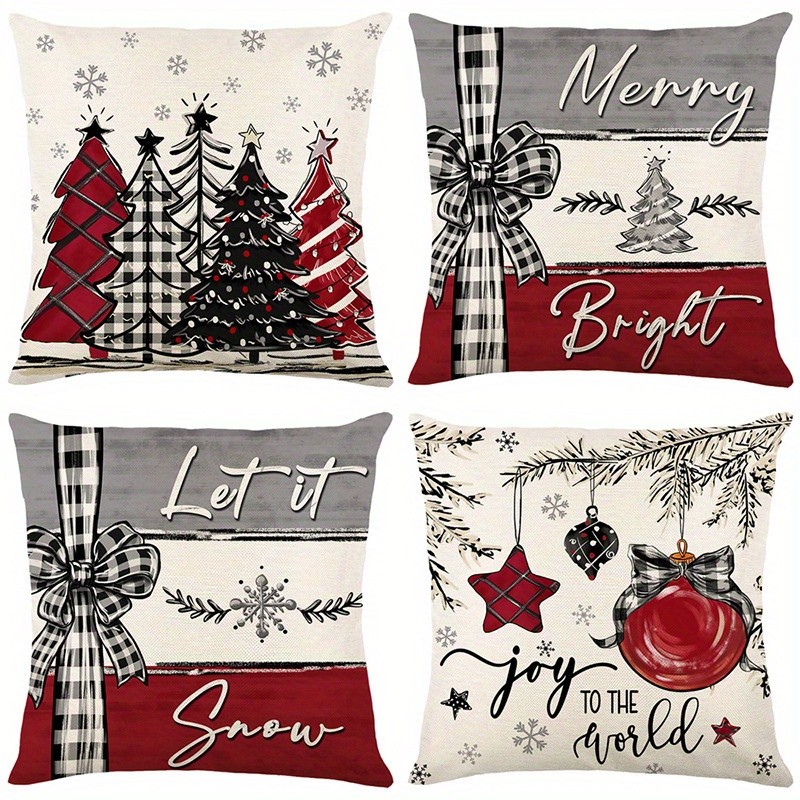 Merry Bright Let It Snow Snowflake Throw Pillow Covers Set of 4 Couch Decor