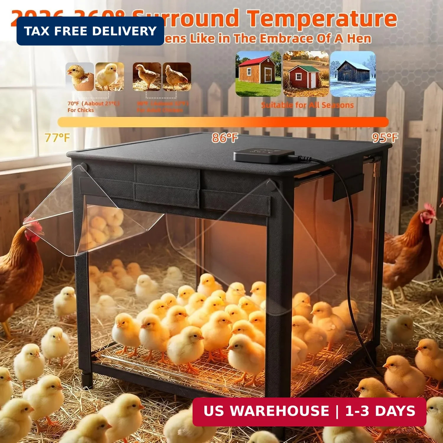 Brooder Box for Chicks, Upgrade Chicken Brooder Box with Adjustable Temp (77~95℉