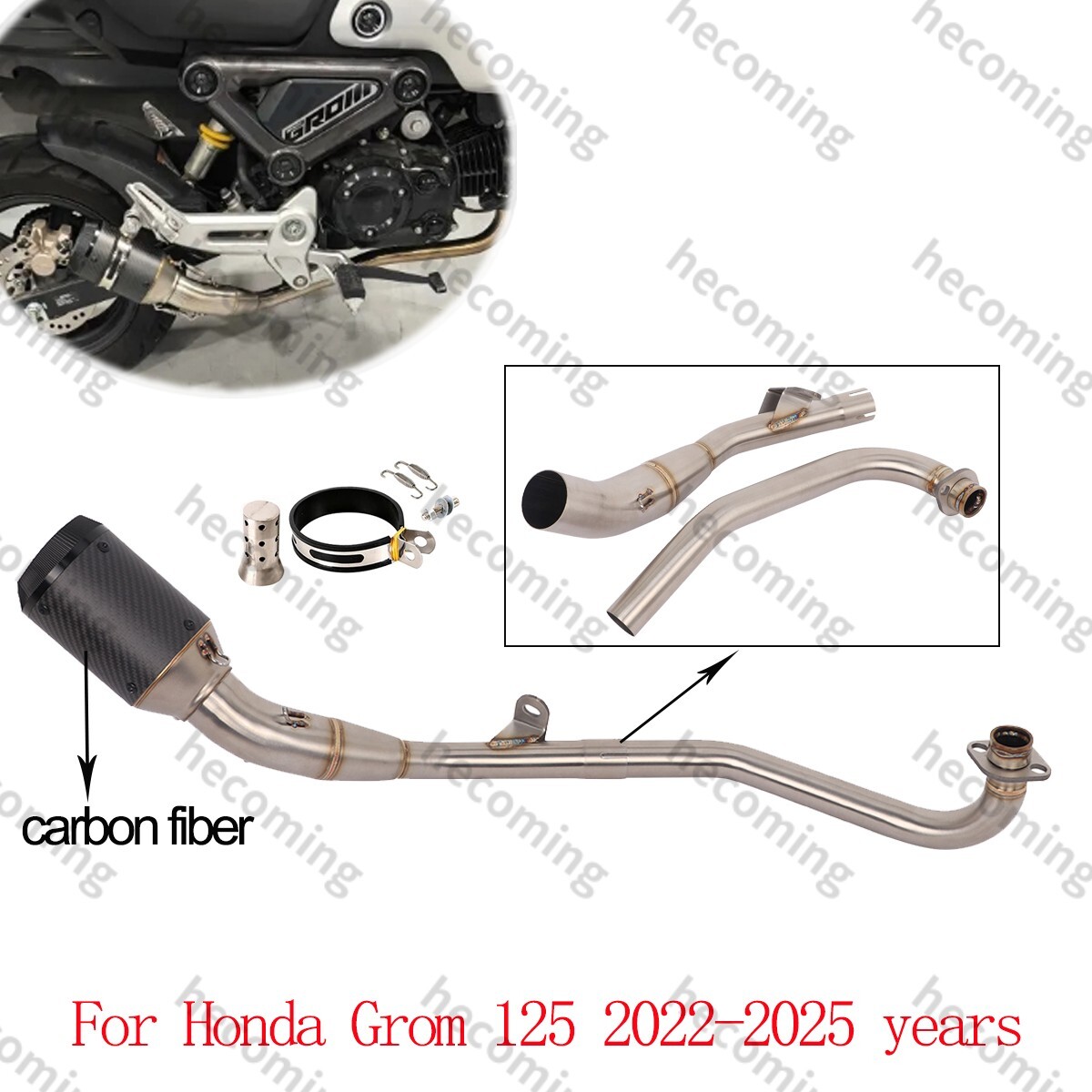 Full Exhaust System Pipe For Honda Grom 125 2022-2026 Low Mount Carbon Muffler