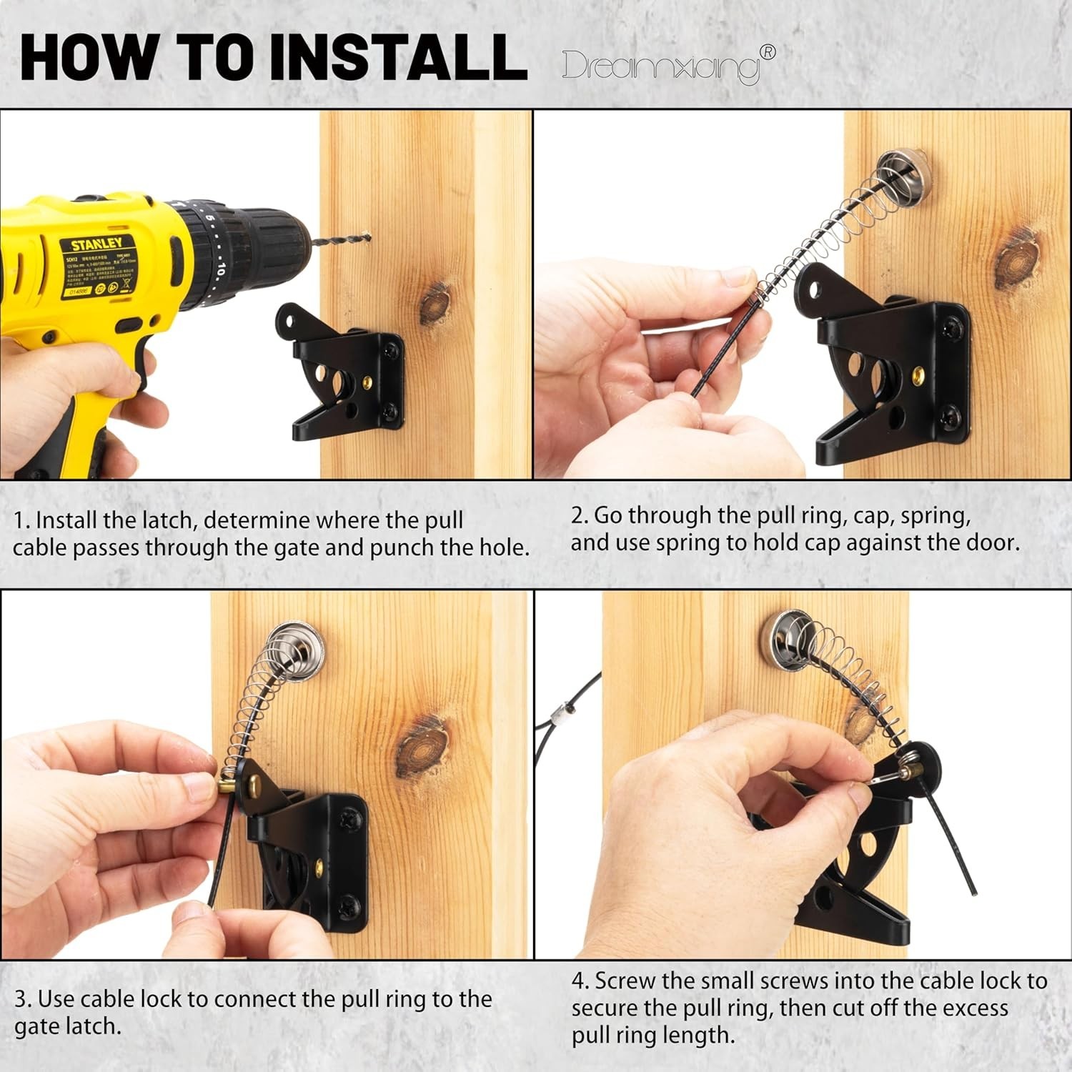 Outdoor Gate Latch Kit - Easy One-Hand Operation with Adjustable Cable
