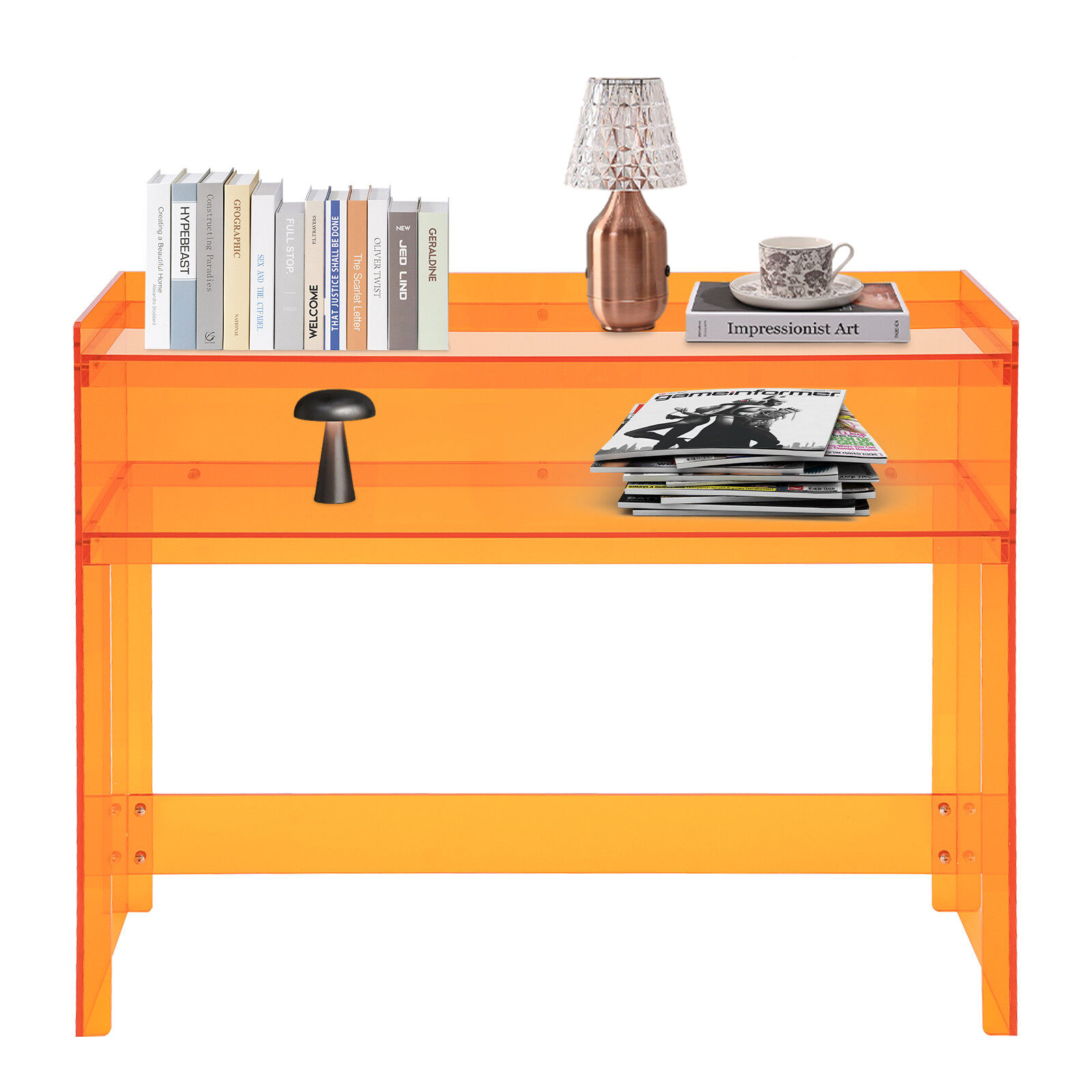 Small Entryway Table 2 Tier Acrylic Table Clear Entry Table Orange 100*30*80cm