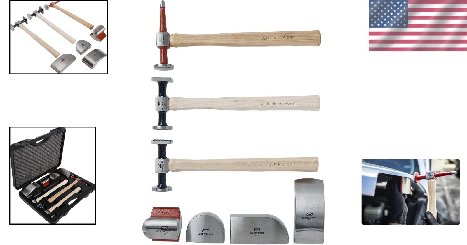 Lightweight 7-Piece Hammer & Dolly Set with Flame-Treated Hickory Handles
