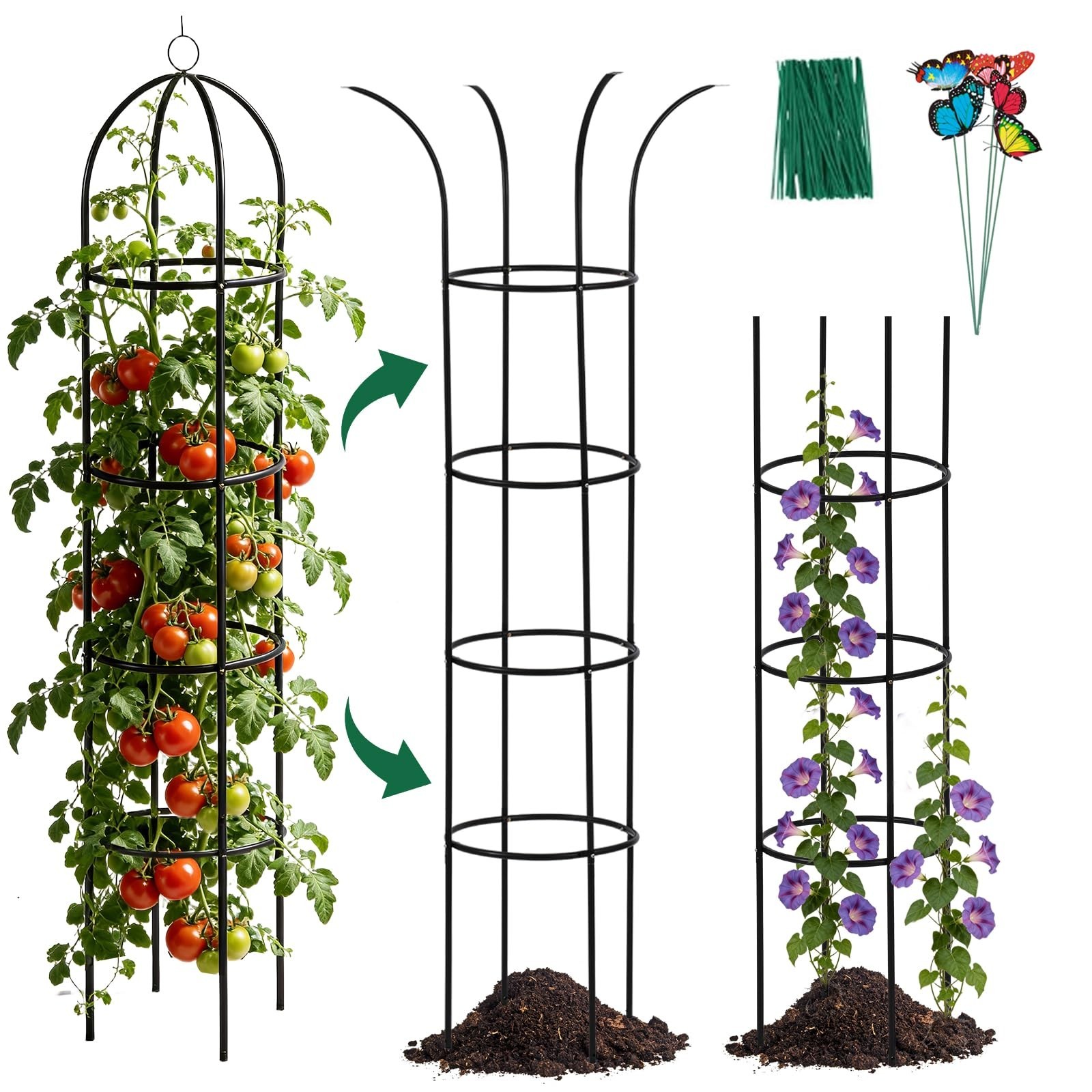 100% Metal Obelisk Garden Trellis 6.6 Ft Tall Plant Support for Climbing | Fl...