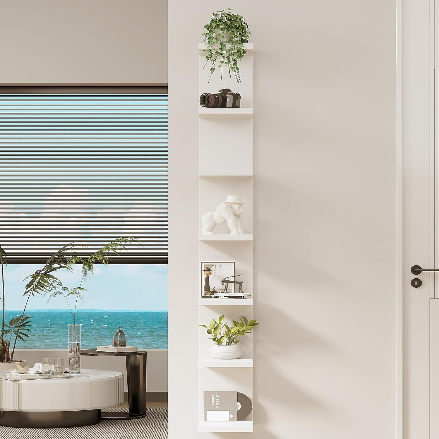 Versatile 7 Tier Wall Shelf Unit,White Lack Wall Shelf,Display Floating Shelf wi