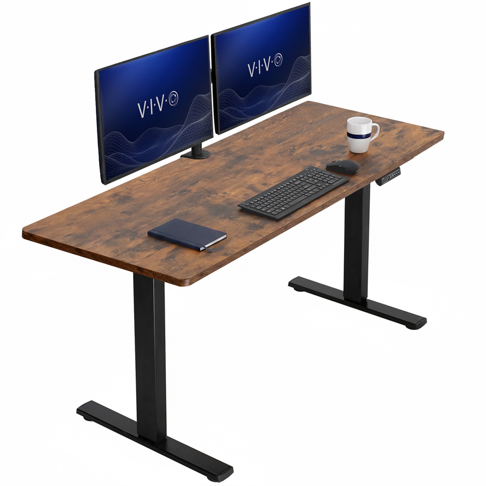 VIVO Electric 60” x 24” Stand Up Desk, Rustic Vintage Brown Tabletop Black Frame