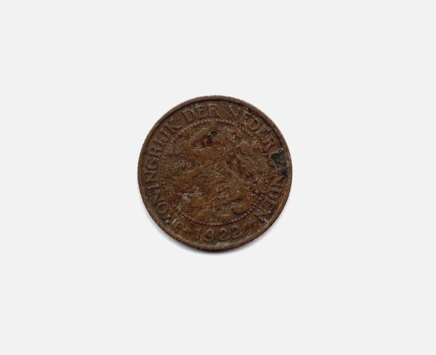 1922 Netherlands One Cent Wilhelmina Dutch Bronze Coin VG-VF