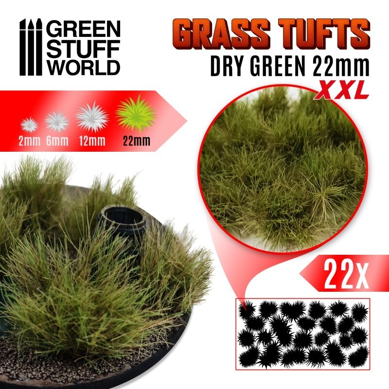 Grass TUFTS XXL - 22mm self-adhesive - DRY GREEN - Scenery Miniature Basing