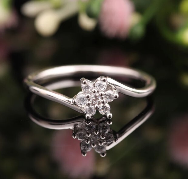 Solid Starling Silver Moissanite Ring Flower Design Wedding Engagement Ring