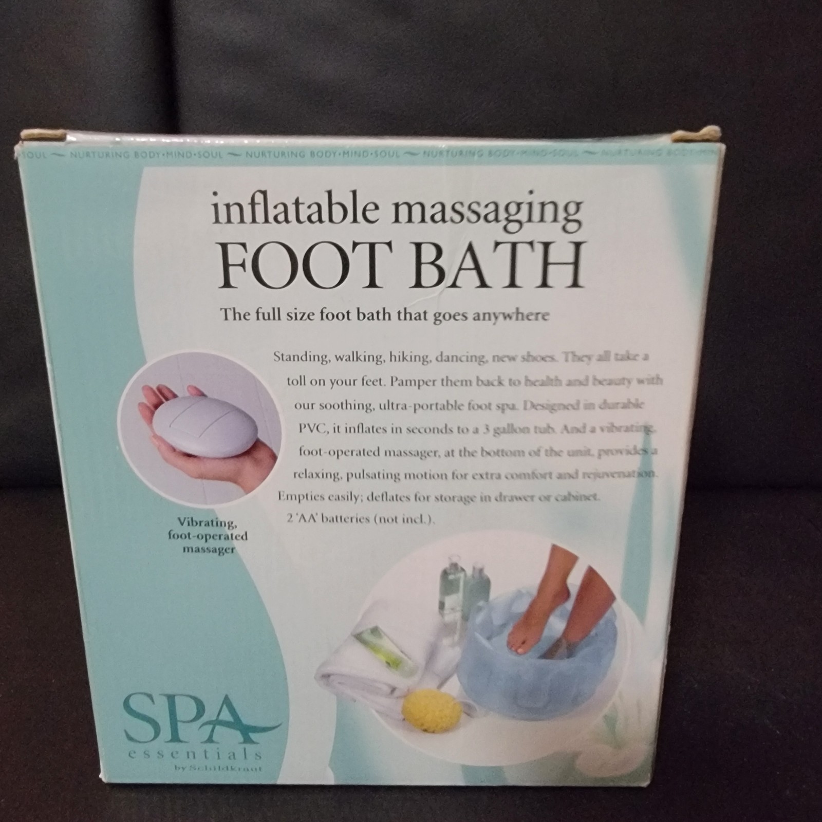 Spa Essentials Inflatable Massaging Foot Bath Portable Vibrating Blue New In Box