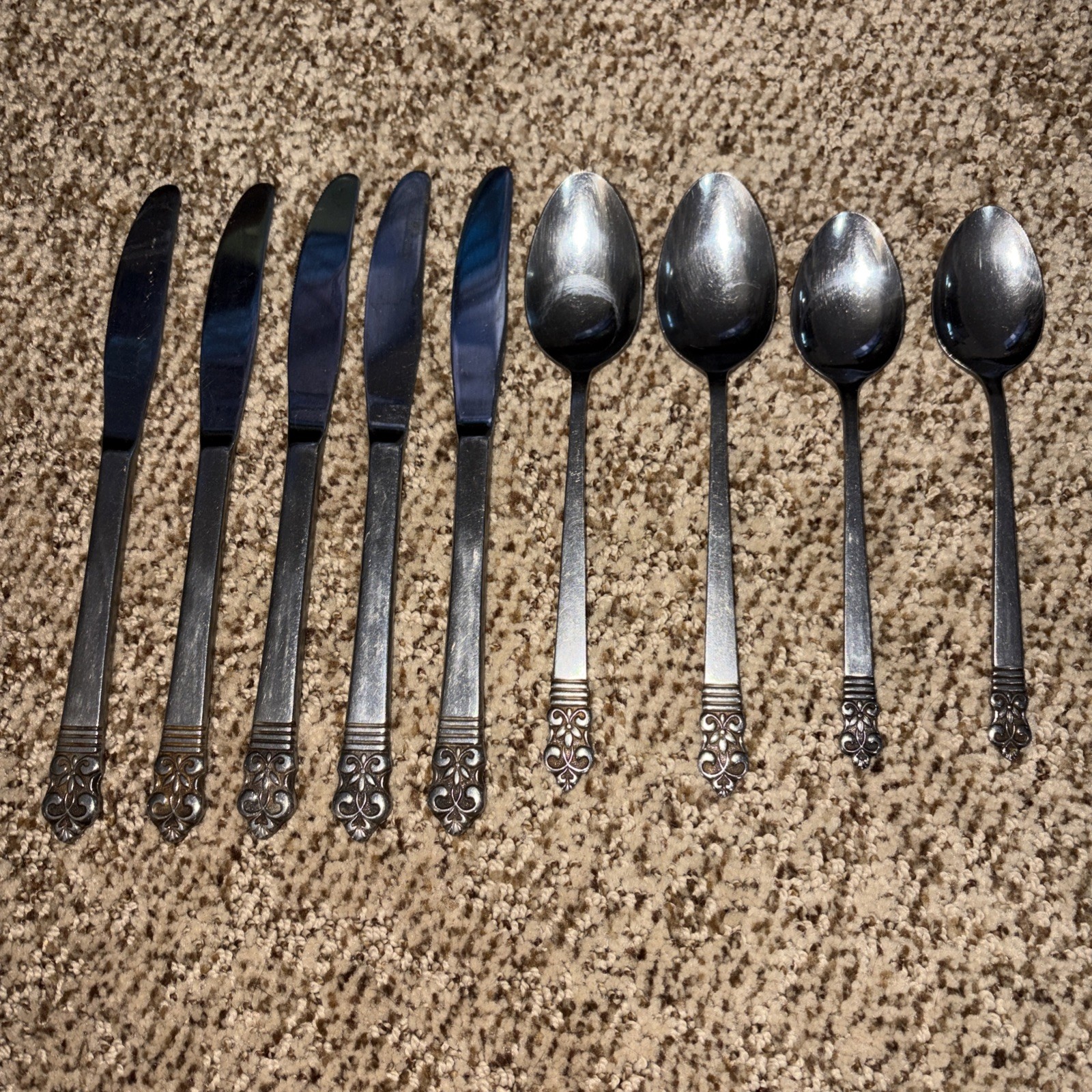 Vintage Cambridge 9 Pc Flatware Set Silver Fleur De Lis Stainless Japan