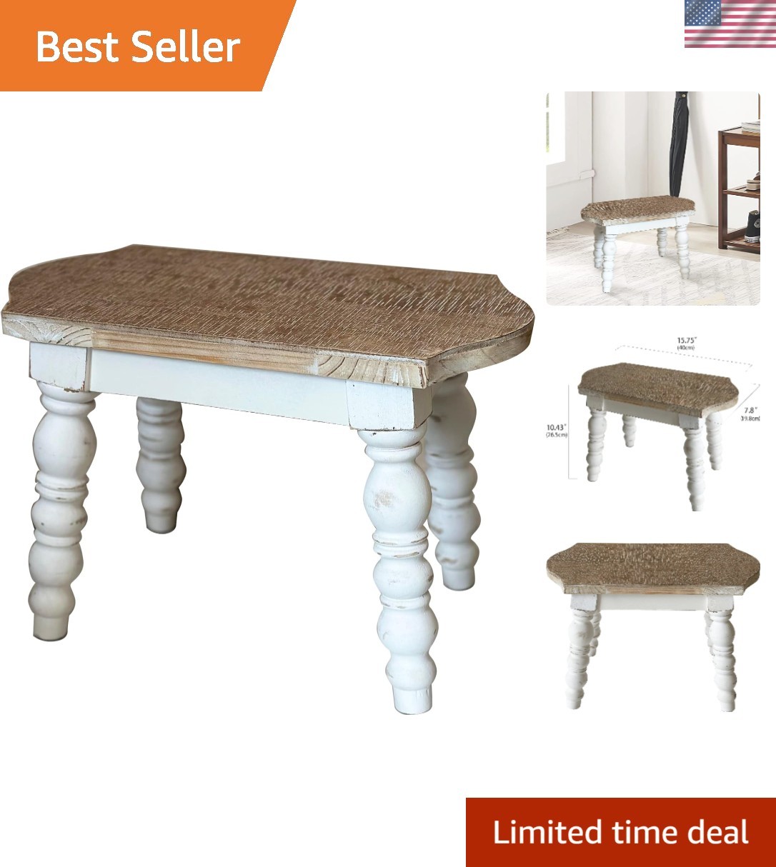 Elegant Wooden Foot Stool - Perfect Addition to Kitchen, Living Room, or Bedroom