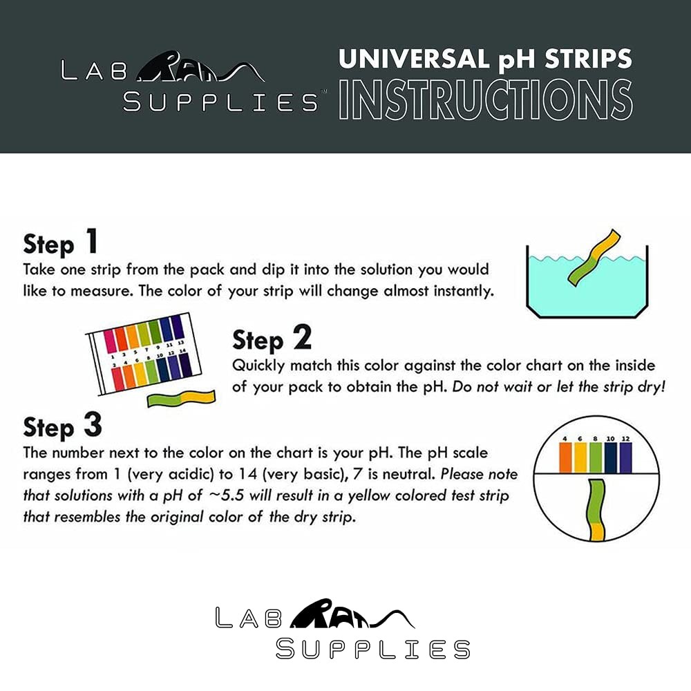 Plastic pH Test Strips, Universal Application pH 0-14, 100 Strips | for