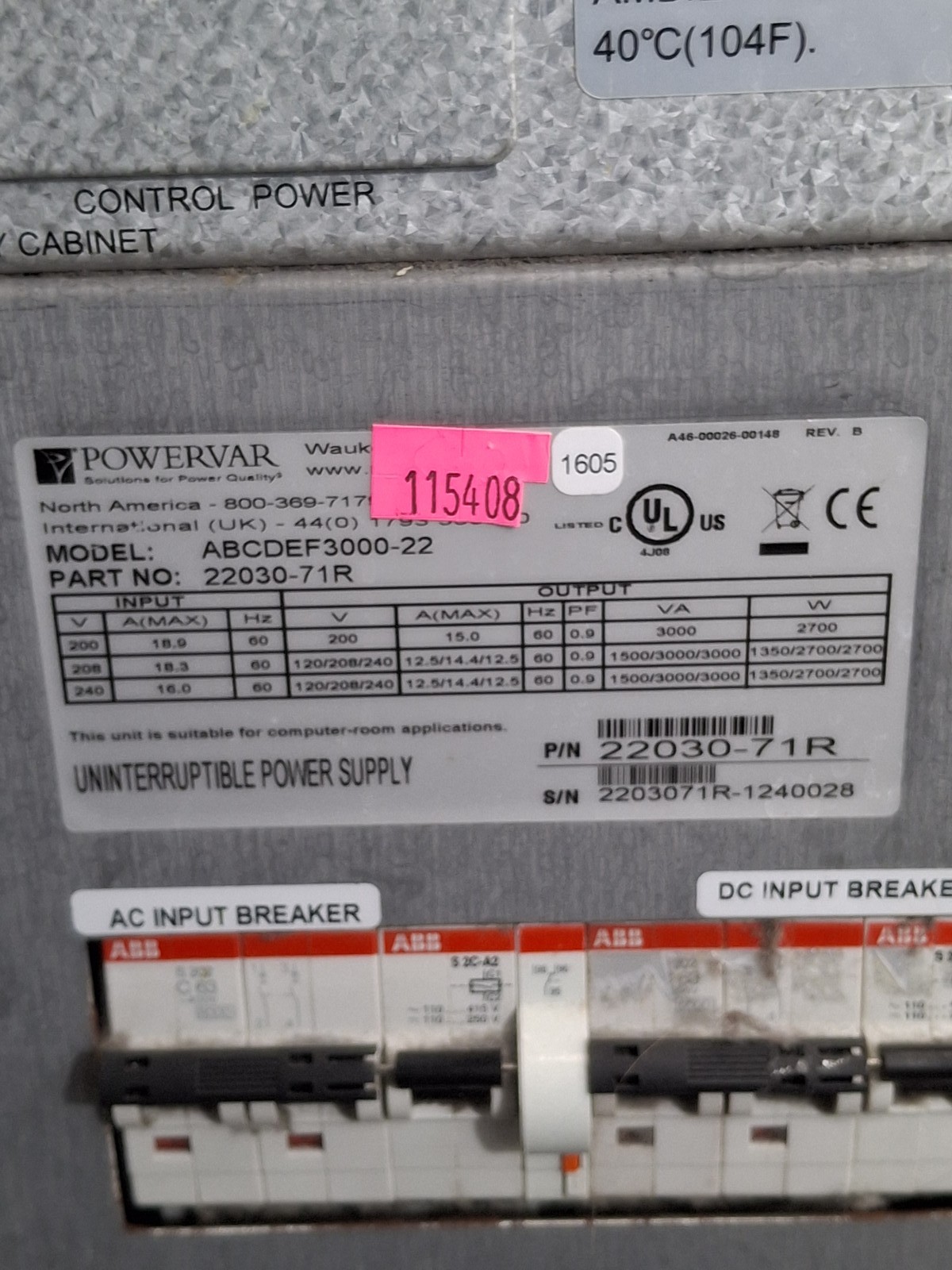 Powervar ABCDEF2000-22 Security Plus Series UPS