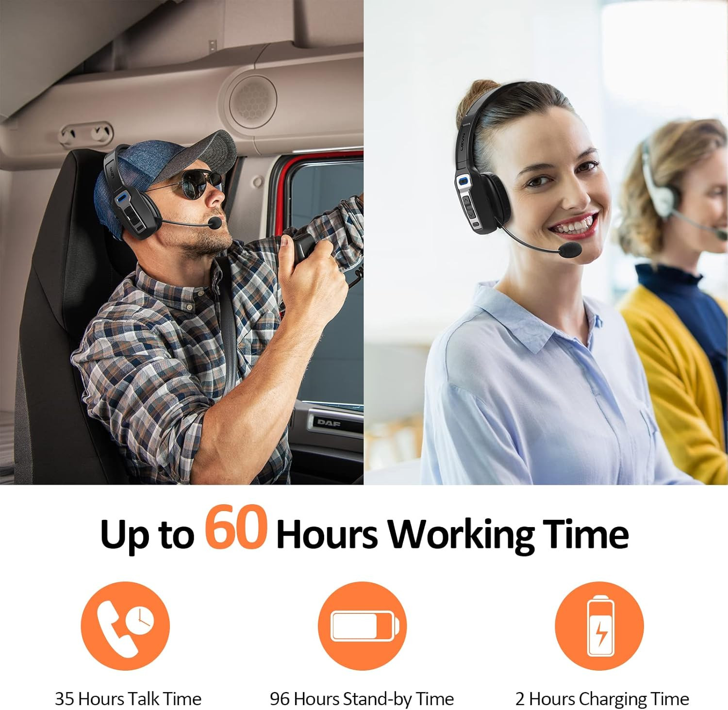 LEVN Bluetooth Headset with Microphone, Trucker Bluetooth Headset with AI Noise