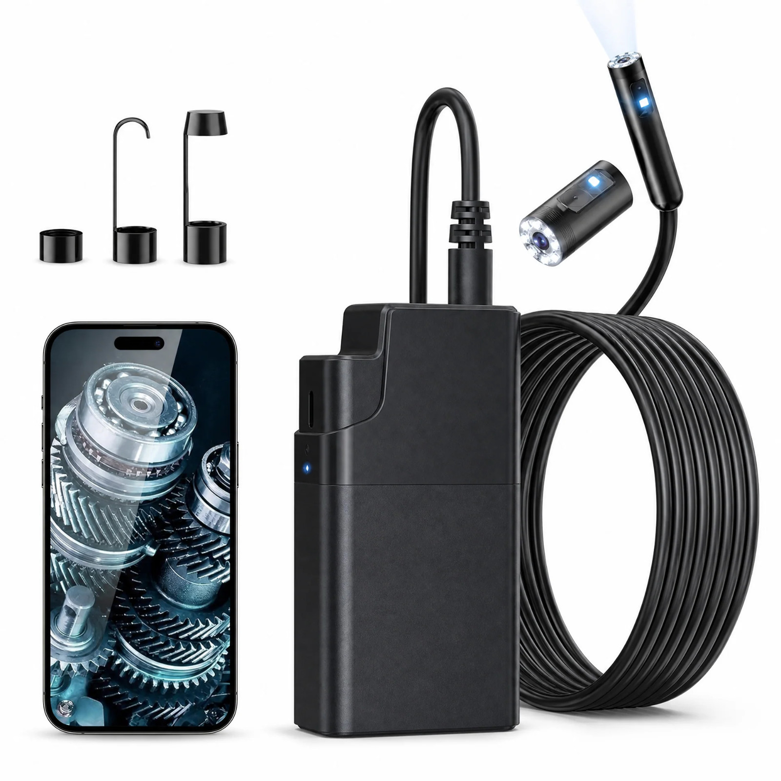 Dual Lens Wireless Endoscope Camera 2560P HD WiFi Borescope 16.4FT IP67