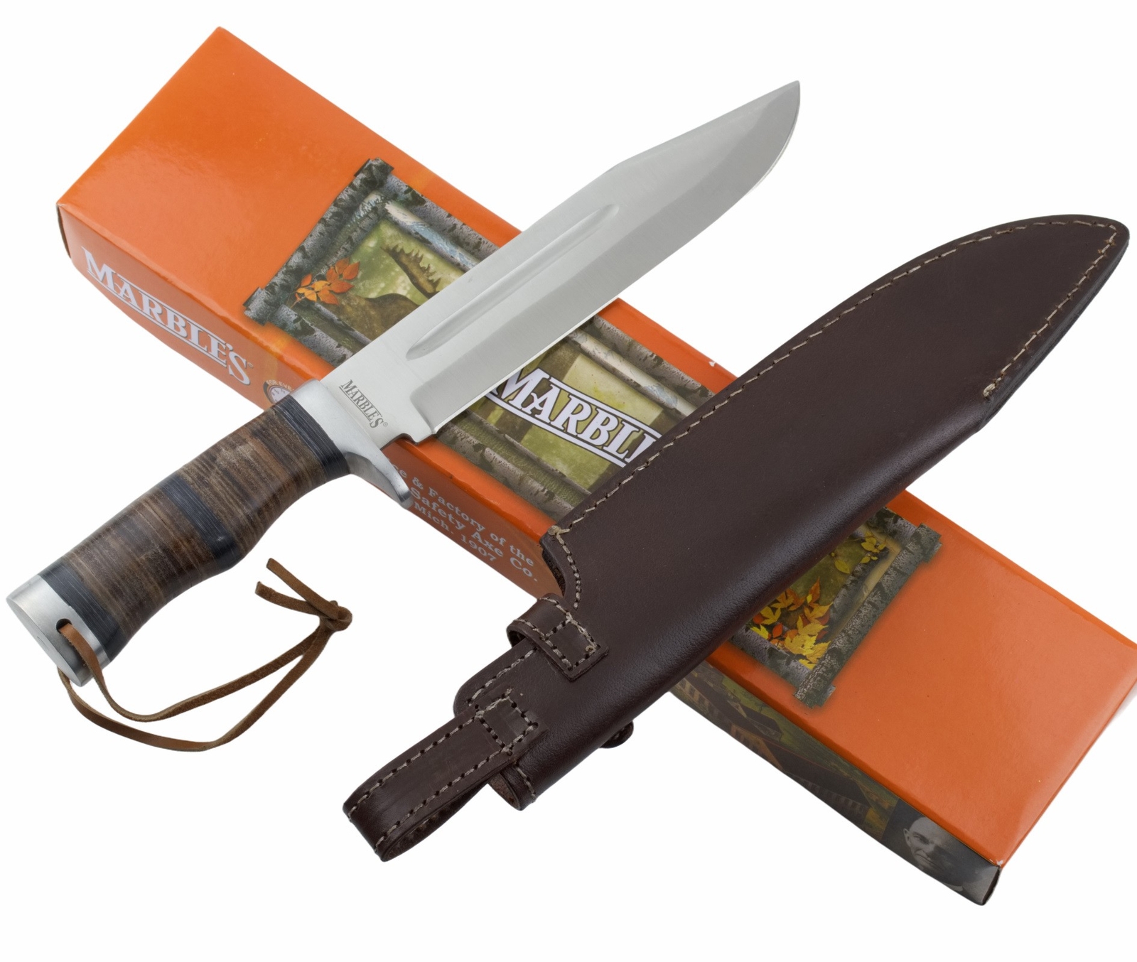 Marbles Stacked Leather Handle Hunter Fixed Blade Knife MR626 Sheath