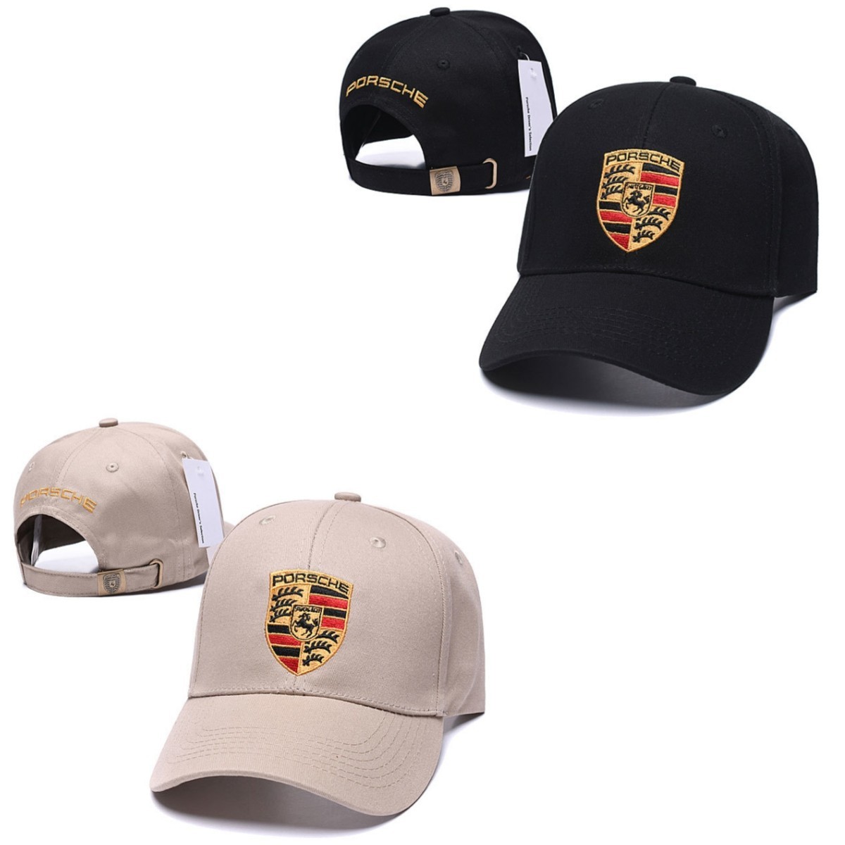 2pc-Porsche Embroidery Outdoor Casual Curved Eaves Adjustable Baseball Hat Cap
