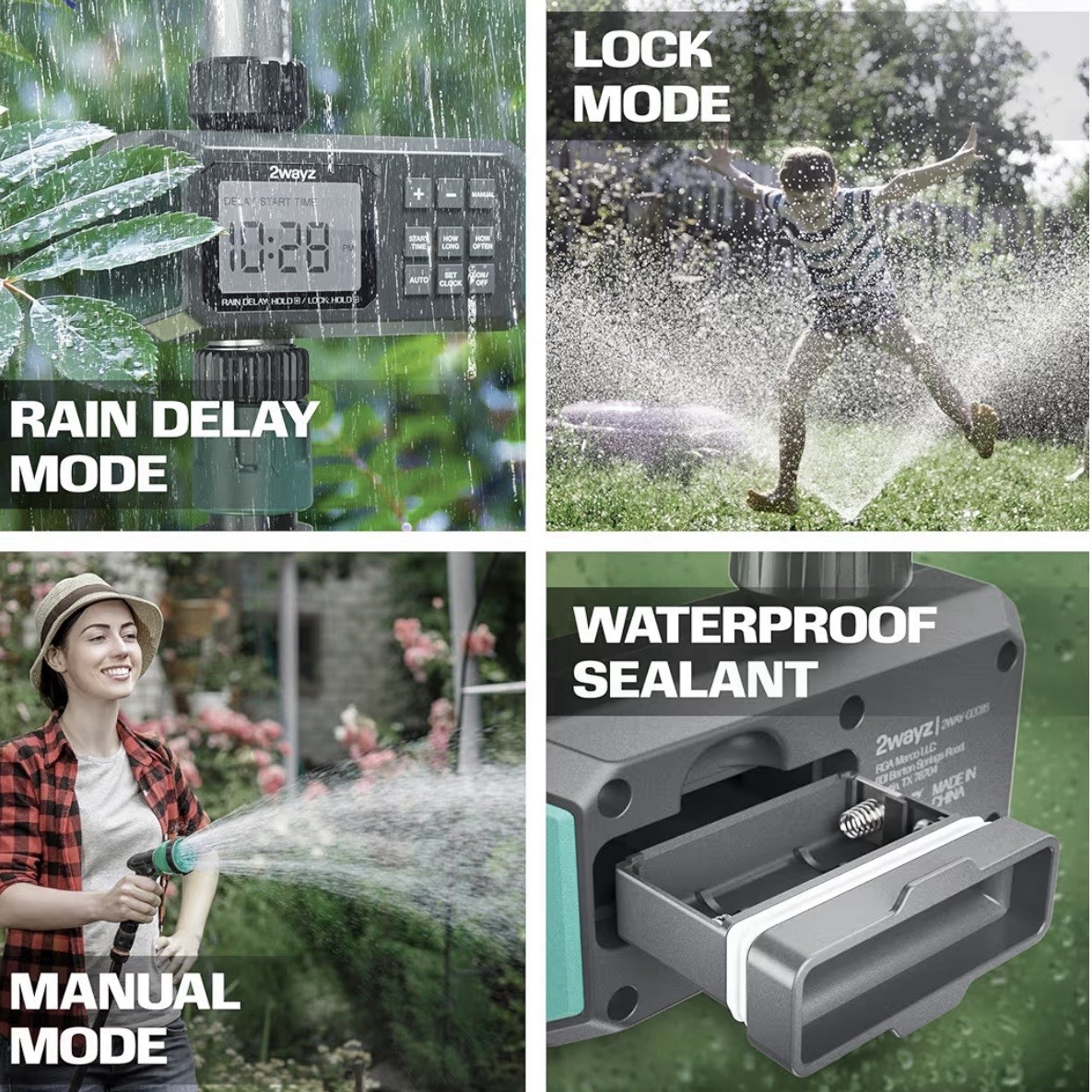 Water Timer Hose Sprinkler Controller 3/4” Auto Irrigation Rain Delay 2Wayz